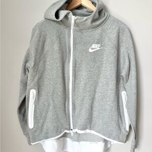 Nike Light Heather Gray Full-Zip Hoodie with White Trim